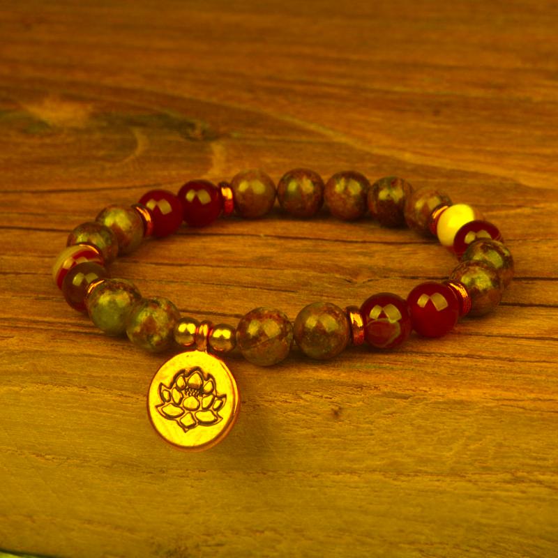 

Charm Bracelets 1pcs Om Mala Bracelet Women Lotus Jewelry Beaded Unakite Stones Balance Carnelian Men Karma DropCharm