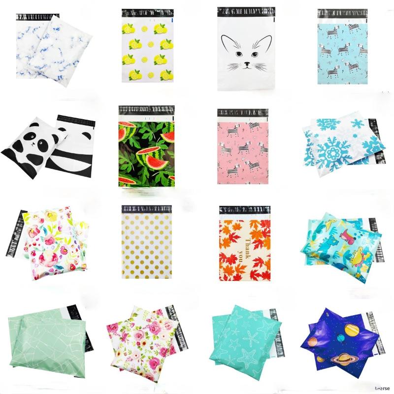 

Gift Wrap 10PCS Polythene Film Mailing Bag Pattern Printed Self Seal Envelope Transport Packaging Storage Xmas Bags Tools