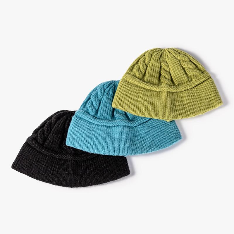 

Berets Winter Hat Outdoor Fashion Jacquard Warm Knit Ladies Monochrome Brimless Twist Bucket Woolen HatBerets