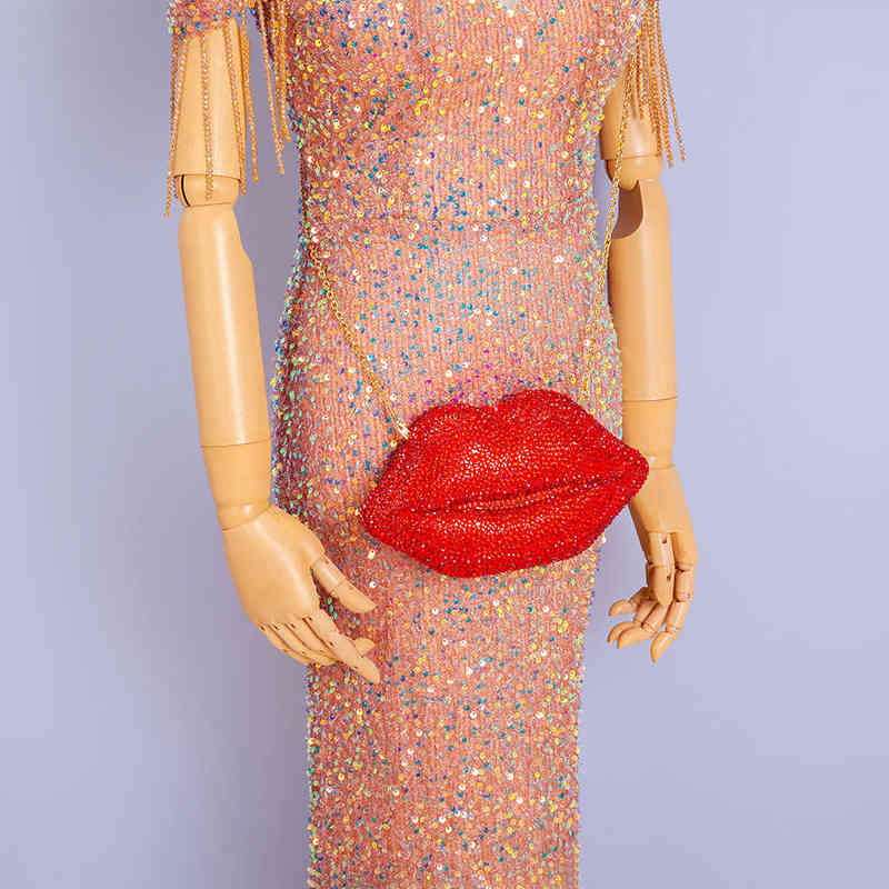 

Evening Bag Mouth Shaped Rhinestone Clutch Bag Wedding Women Novelty Crystal Dinner Dres Wallet Designer Ladie Chain Handbag Chic 220622, Red