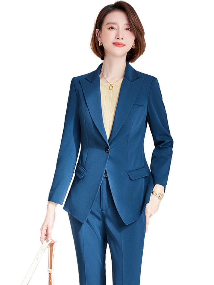 

Women' Two Piece Pants Women Office Ladies Formal Pant Suit Business Interview Work Wear Set Pink Gray Blue Long Sleeve Blazer And Trouser, Pink 2 piece set