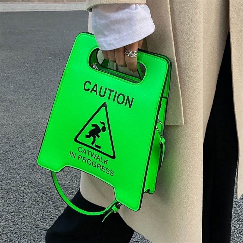 

Young Girl Crossbody Bag Creative Caution Letters Sign Handbag Cute Fluorescence Color Shoulder Bags For Women Clutches 220616, Pink messenger bag