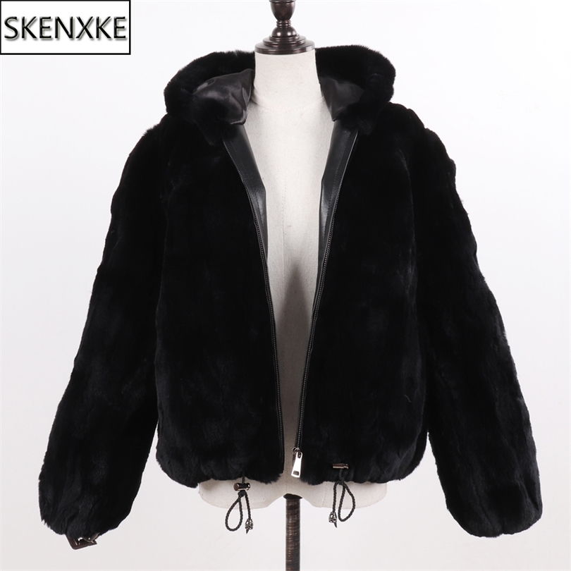

New Women 100% Natural Rex Rabbit Fur Hooded Coats Winter Russian Lady Warm Real Rex Rabbit Fur Jackets Hot Genuine Fur Overcoat 201016, Beige