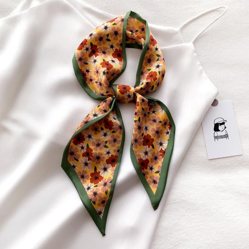 

Berets Silk Scarf 7 Colors Fashion Brand Flower Print Scarves Spring Summer Head Band Shawls 9.5*100cm