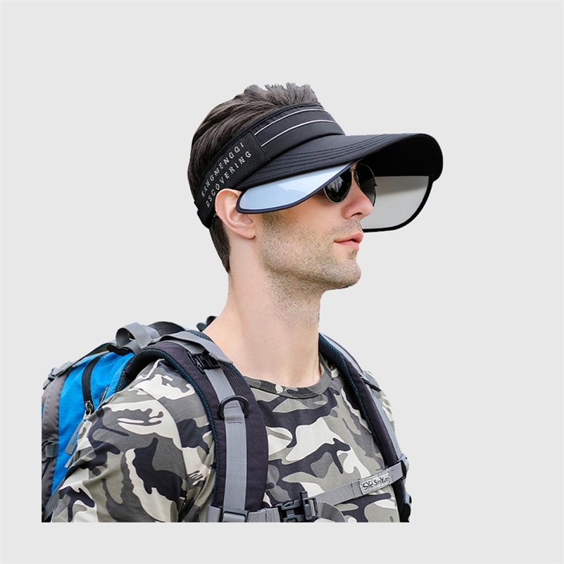 

Man Sun Hat Summer Visor Outdoor Sports Foldable Empty Without Top Cap Fitness Sunscreen Absorption UV Protection 220616, Black
