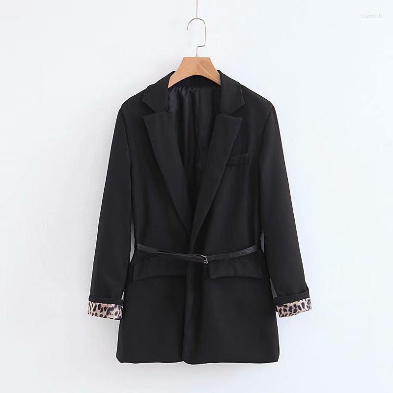 

Women' Suits & Blazers Women 2022 Autumn Winter Solid Black Long Sleeve Notched Collar Single Button Pocket With Belt Office Lady Outerwear