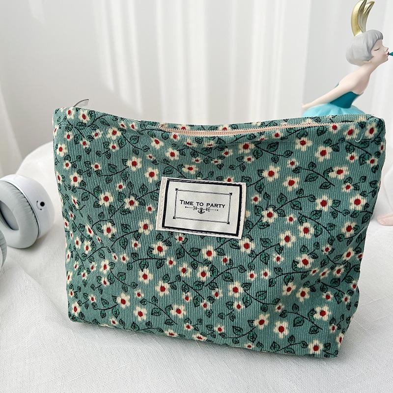 

Cosmetic Bags & Cases Girl Corduroy Makeup Bag Retro Flower Print Large Women Travel Make Up Toiletry Wash Beauty Storage Case PouchCosmetic