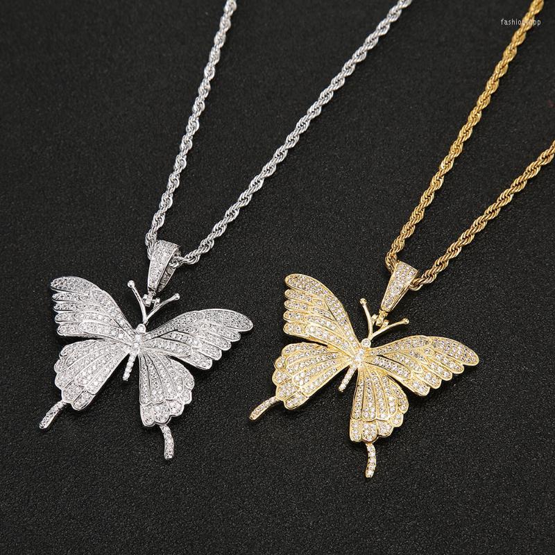 

Iced Out Butterfly Pendant Necklace Fashion Gold Silver Color Micro Pave Zircon Hip Hop For Men Women Gift