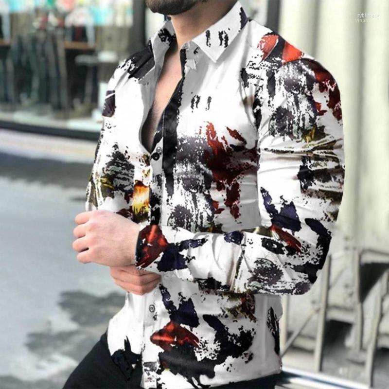 

Men's Casual Shirts Trendy Shirt Wear Resistant Men Irregular Pattern Print Slim Office Sybi22
