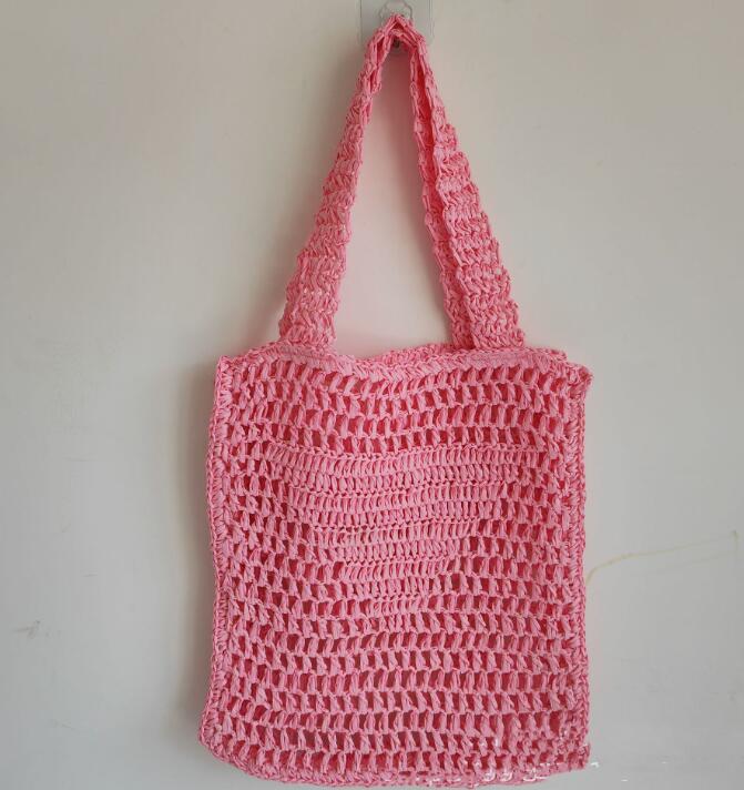 

Pratical FashionHandmade Solid Color portable Straw Bag Handbags Cotton Rope Women One-Shoulder Hollow Mesh Bags Vacuum Travel Women Handbag, As pic