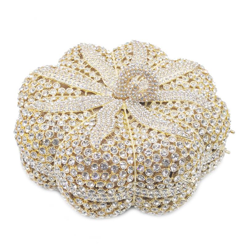 

Evening Bags High Quality White Rhinestone Crystal Clutch Bag Glitter Purse Cushaw Shape Ladies Gold Metal Diamond Chain HandbagsEvening, Champagne