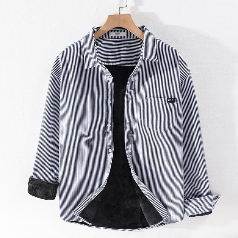 

Winter And Autumn Style Verlvet Warm Stripe Men Shirt Fashion Casual Comfortable Striped Shirts For Overhemd Camisa Men's, Blue