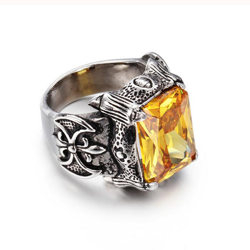 

Big CZ Zircon Stone Ring For Men Stainless Steel Man's Classic Viking Dragon Claw Punk Rings Jewelry Red/Blue/Black /White/Yellow/Purple Crystal