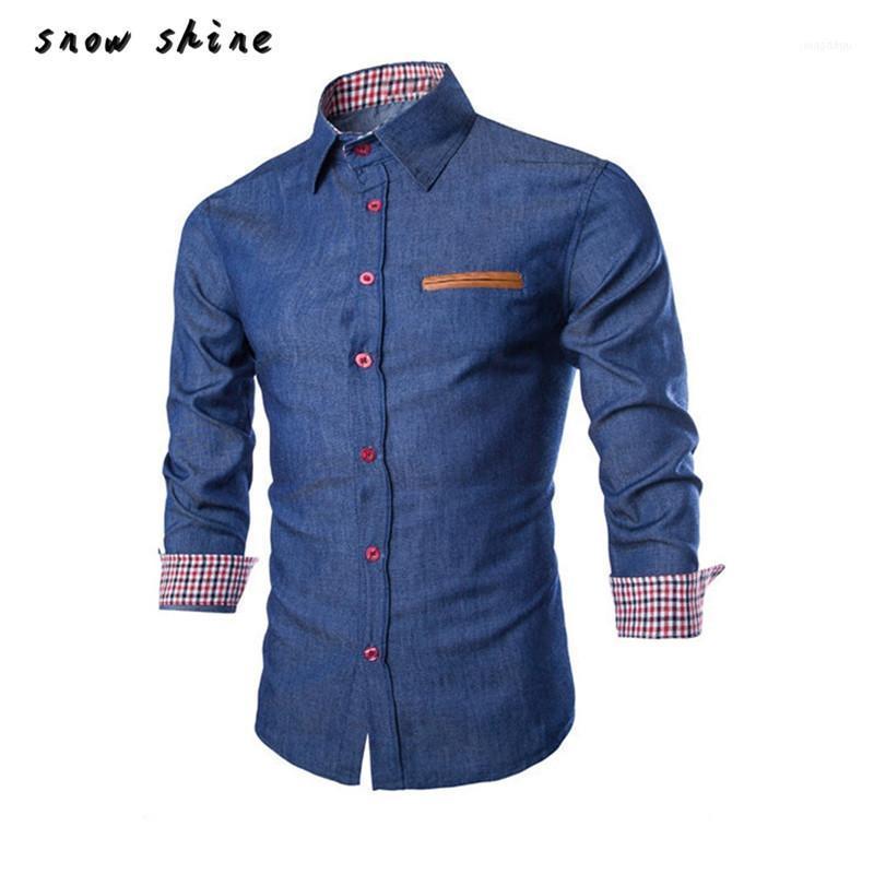 

Wholesale- Snowshine #4001 Mens Casual Stylish Slim Fit Long Sleeve Formal Dress Shirts Tops Free 1, Blue