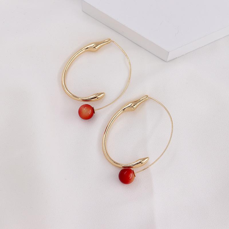 

Dangle & Chandelier Trendy Simple Imitation Pearl Long Earrings Geometric Metal Red Bead Earring Women Temperament Jewelry AccessoriesDangle