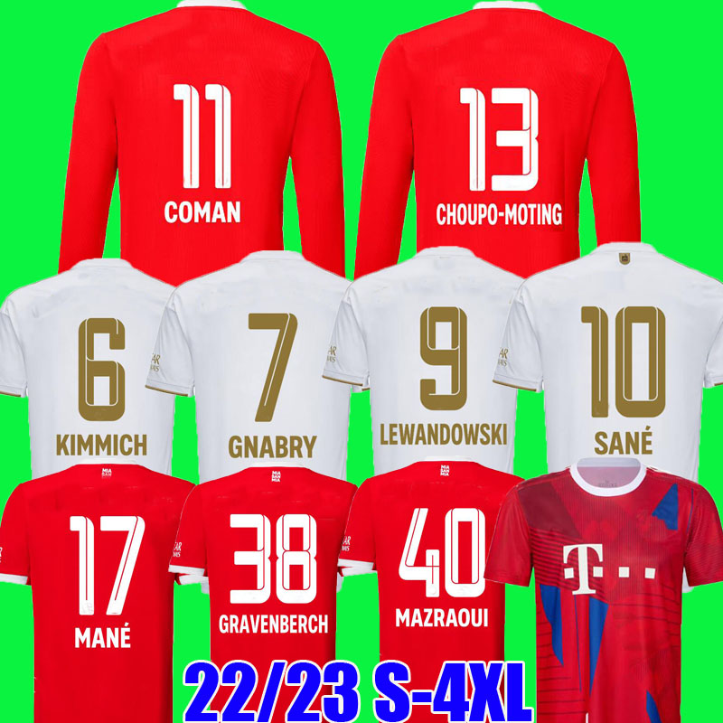 

LEWANDOWSKI GRAVENBERCH mane 17 soccer jerseys 22 23 SANE BAYERN MUNICH Mazraoui MULLER KIMMICH football shirts 2022 2023 uniform 10th Champion long sleeve 3XL 4XL, Adult home 2