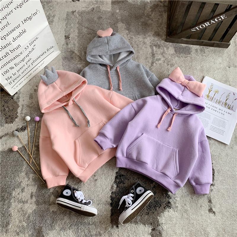 

Hoodies & Sweatshirts Autumn And Winter Korean Children's Clothing Girls Plus Velvet Sweater Hooded Warm Top Baby Pullover SweaterHo, Gray