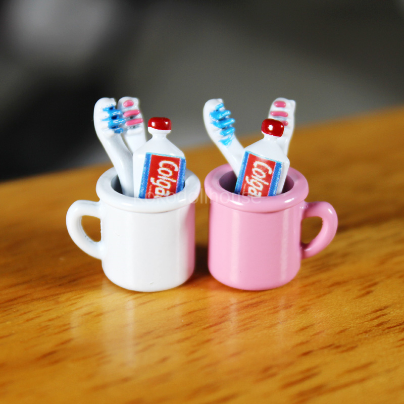 

Dollhouse Miniature Mini Cup Toothpaste Toothbrush Barbies Pullip DIY Doll House Furniture Accessories Toy, 1 set without cup6