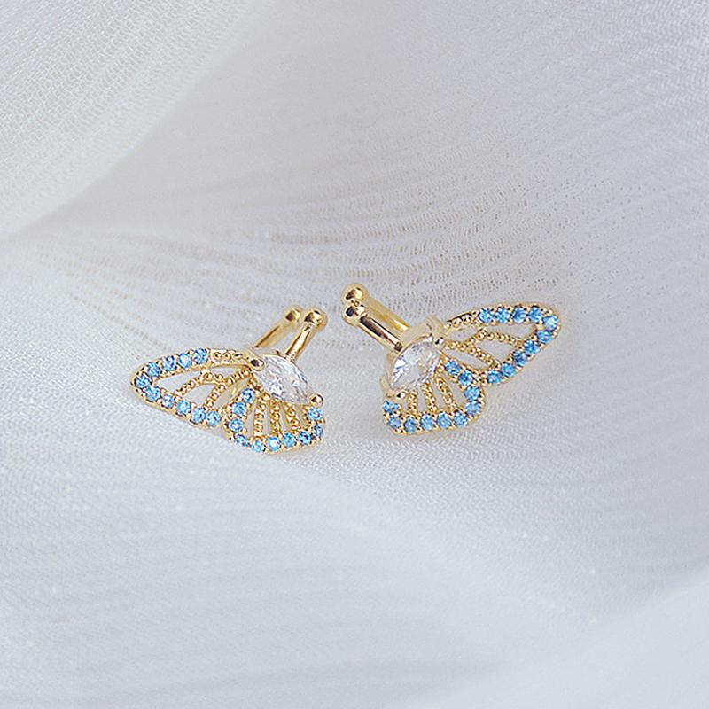 

Stud Korean Trendy Blue Micro Inlaid Zirconia Butterfly Women Earring For Zircon Ear Bone Clip Earrings Pendnat GiftStudStud