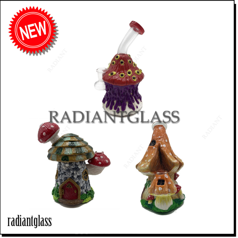 

7" Hookahs fancy 5 styles mushroom water pipe silicone covered 3D bongs Heady Glass Bong with Percolator Dab rig Oil Rigs Glass Bowl