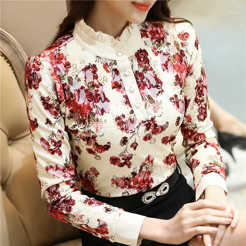 

Women' Blouses & Shirts Fashion Women Blouse Lace Long Sleeve Womens Tops And Print Floral Causal Ladies Shirt Clothing A063, Black
