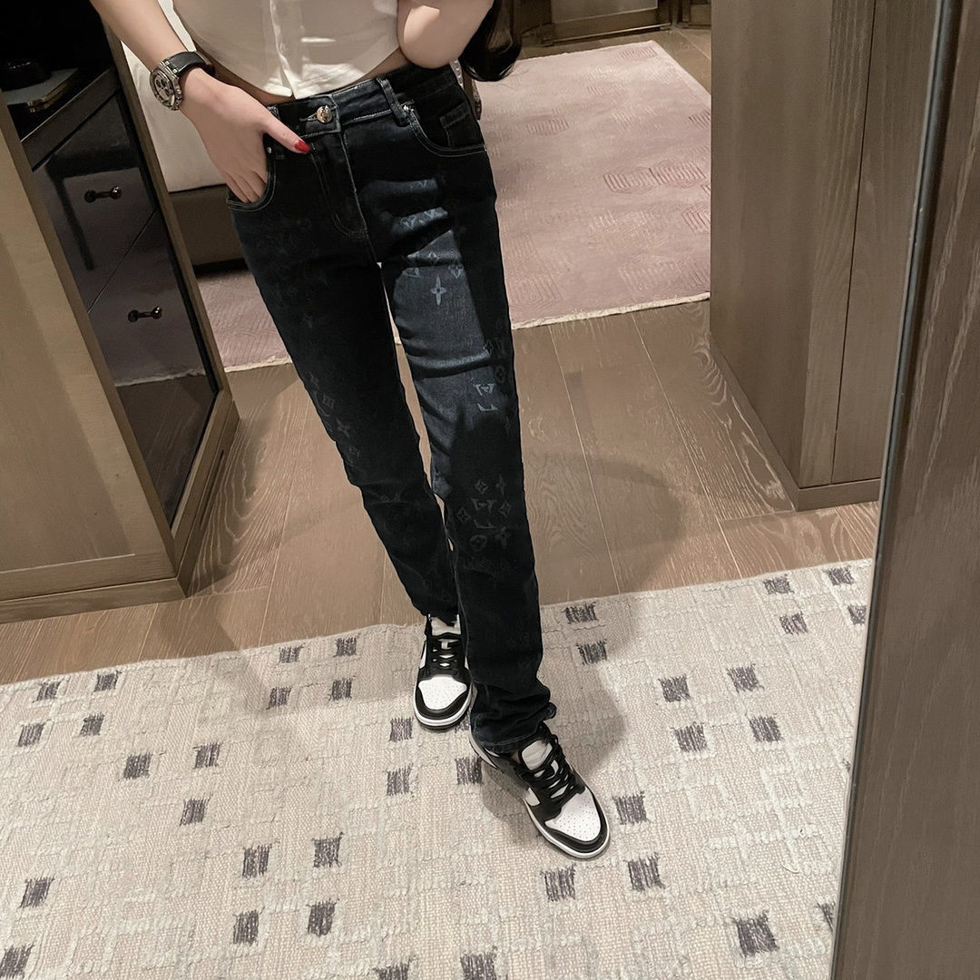 Fasion Jean Women Jeans Denim Skinny Pant High Waist Top Letters Printing Solid Color Elastic Printed Jeans Size S M L Black