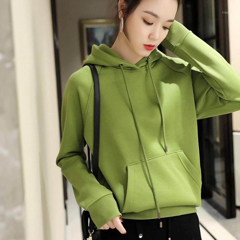 

Women' Hoodies & Sweatshirts 2022 Arrival Early Autumn And Winter Look Thin Plus Velvet Sweatshirt Women Thick Round Neck Hooded Loose Top, Green