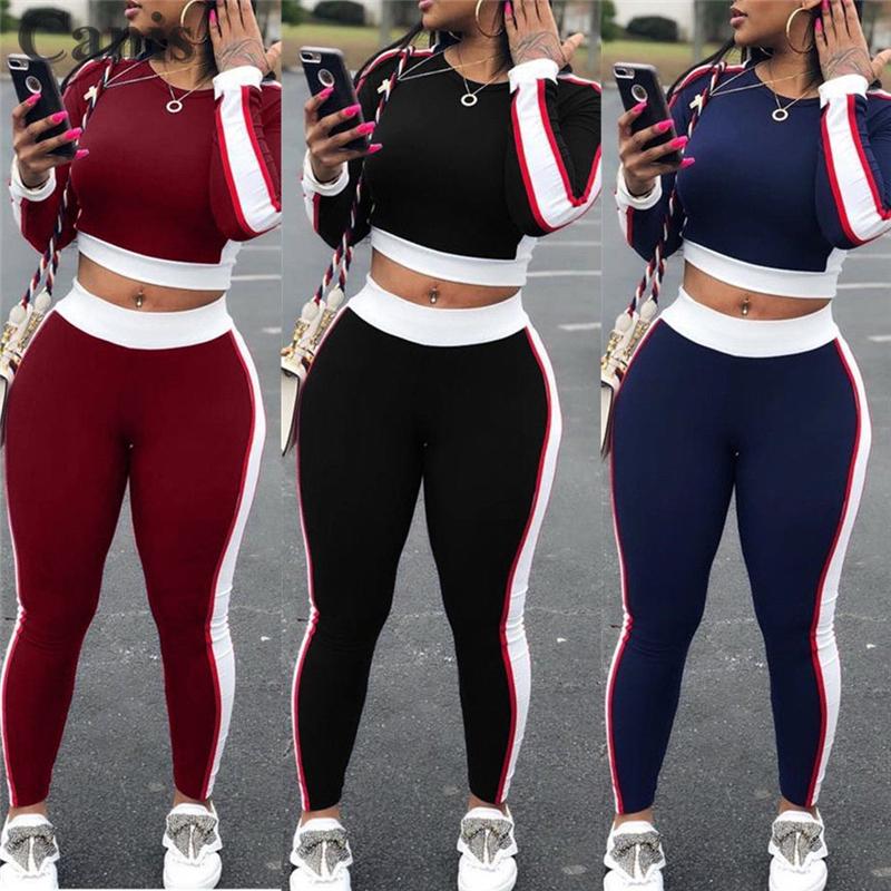 

Women' Two Piece Pants 2 Pieces Sets Fashion Casual Long Sleeve Crop Tops Workout Gym Sports Fitness Athletic Tracksuit Clothes, Black