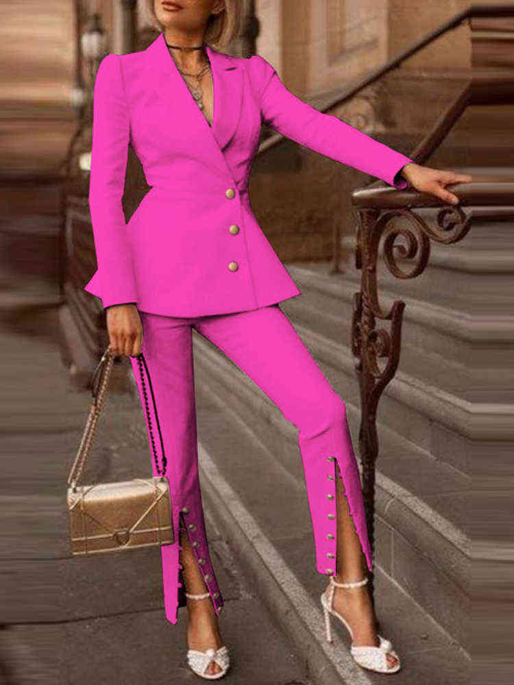 

Women Long Sleeve Lapel Suit 2022 Casual Blazer Ropa De Mujer Jackets VONDA OL Office Formal Coats Long Trousers Suits 2PCS T220729, Style 2 light green