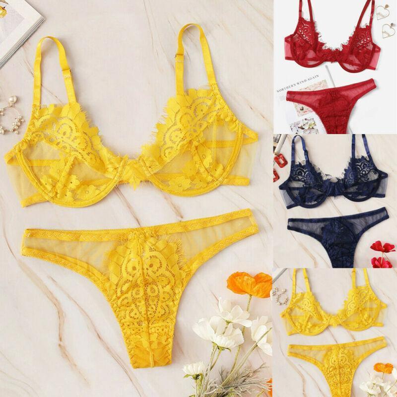

Bras Sets 2PCS Womens Sexy Lingerie Lace Babydoll G-String Underwear Nightwear Set, Blue