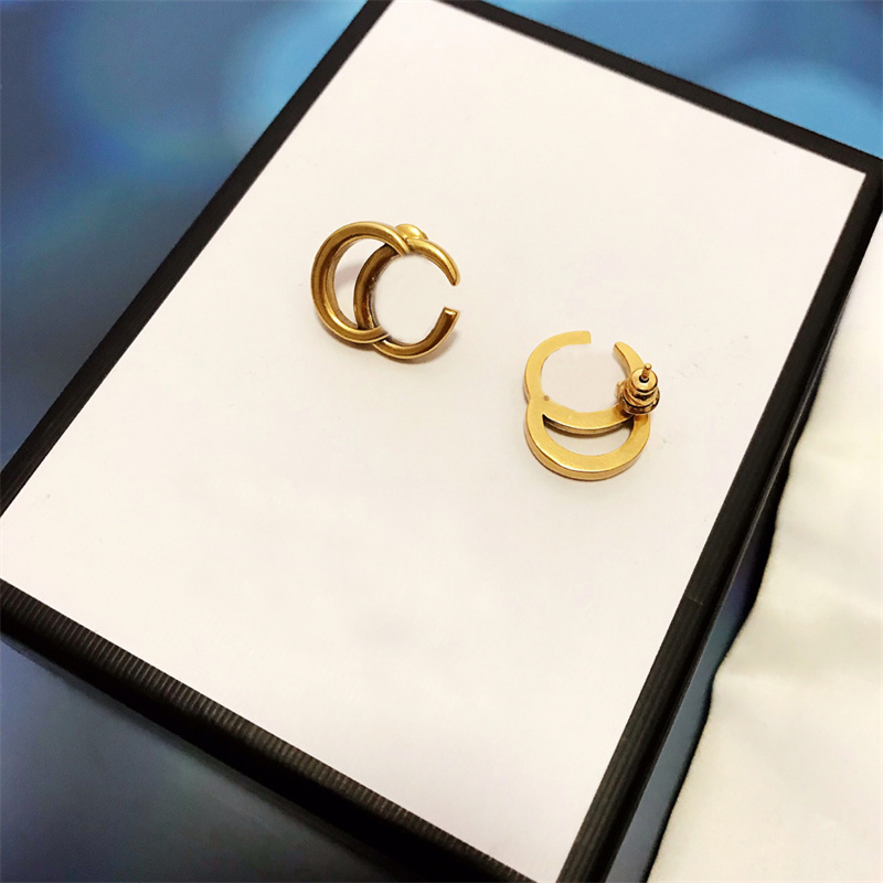 

Designer Womens Hoops Earrings Fashion Brand Double Letter Charm Earring Women Retro Luxurys Jewelry Gold Earrings Studs Wholesale