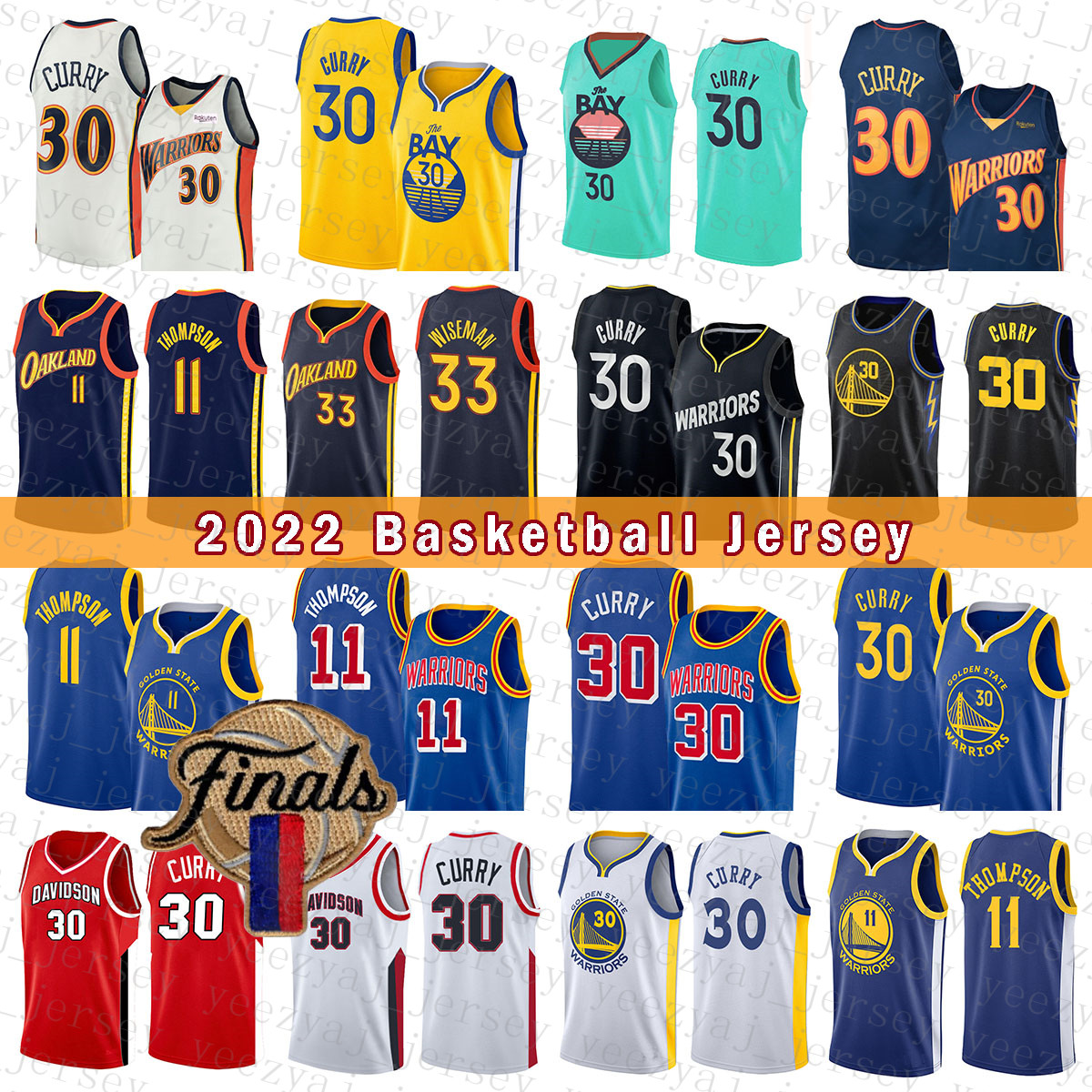 

2022 New Golden Blue State Grey Warriores 30 33 11 Basketball Jersey Stephen Curry James Wiseman Klay Thompson Patch 504, Jersey-yongshi