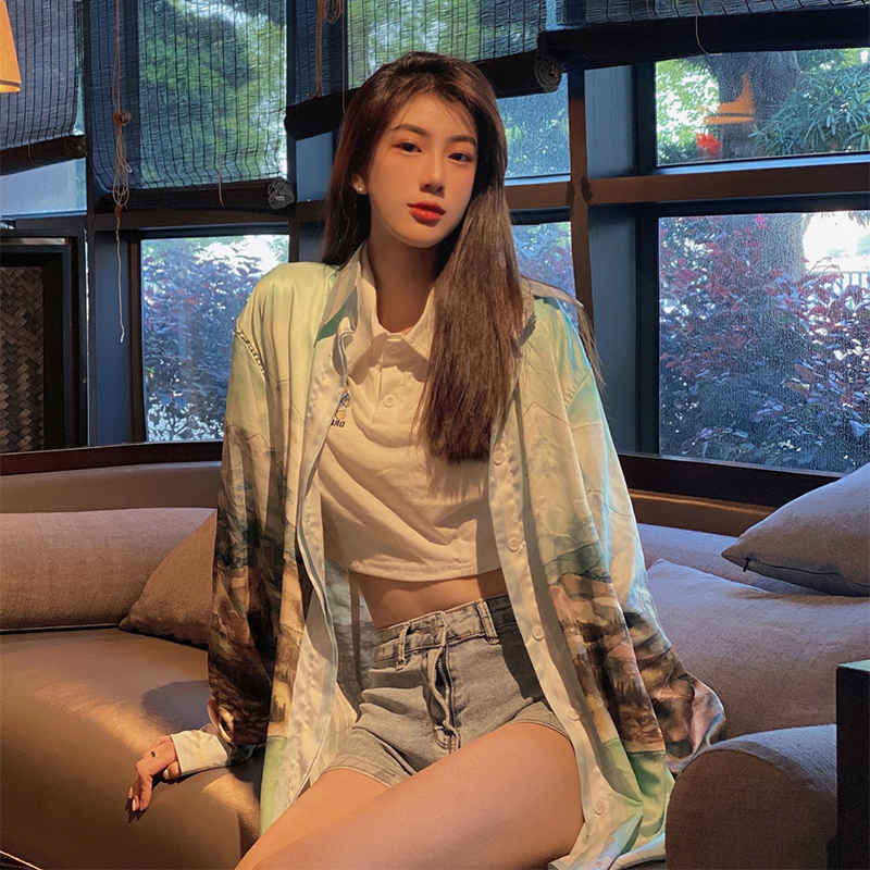 

High Quality Men and Women Casual Shirts Tide Brand Casablanca New Printed Silk Satin Hawaiian Long-sleeved Couple Fashion Thin jacket HP99, Green