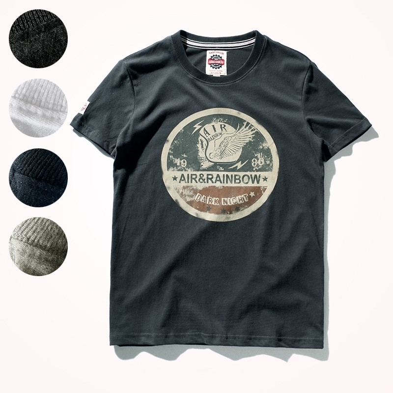 

Summer Short Sleeve Oneck Printed Tshirt Mens Fashion 100% Cotton Washed Old Loose Brushed Fabric Large Size Casual Tops 220608, Dust red