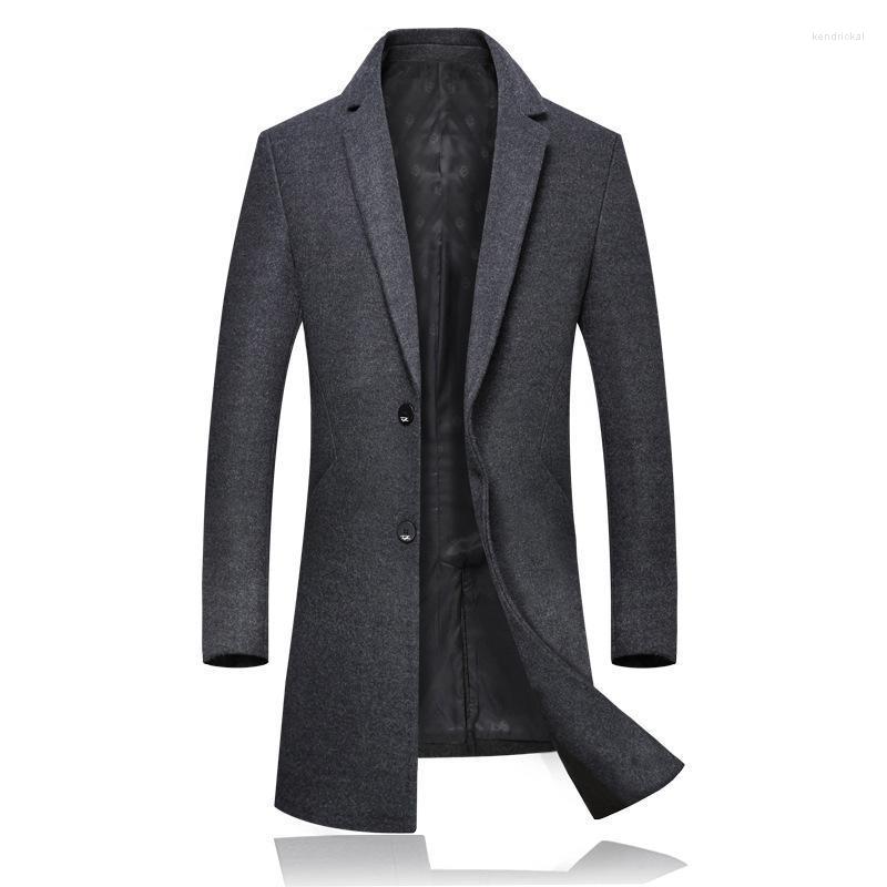 

Men's Wool & Blends Autumn Winter Woolen Coat Mens British Wind Solid Color Long Section Slim Windbreaker England Style Kend22, Beige