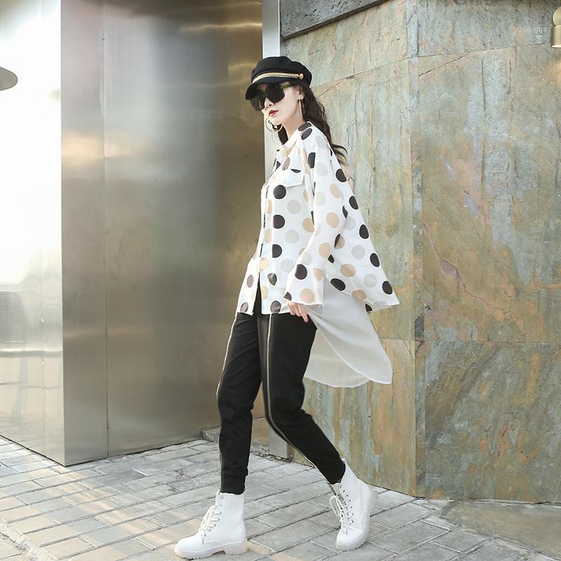 

Autumn Fashion Chiffon Blouses Vintage Polka Dot Long Sleeve Shirts Korean Irregular Oversized Streetwear Blusas Mujer Women's &, Black