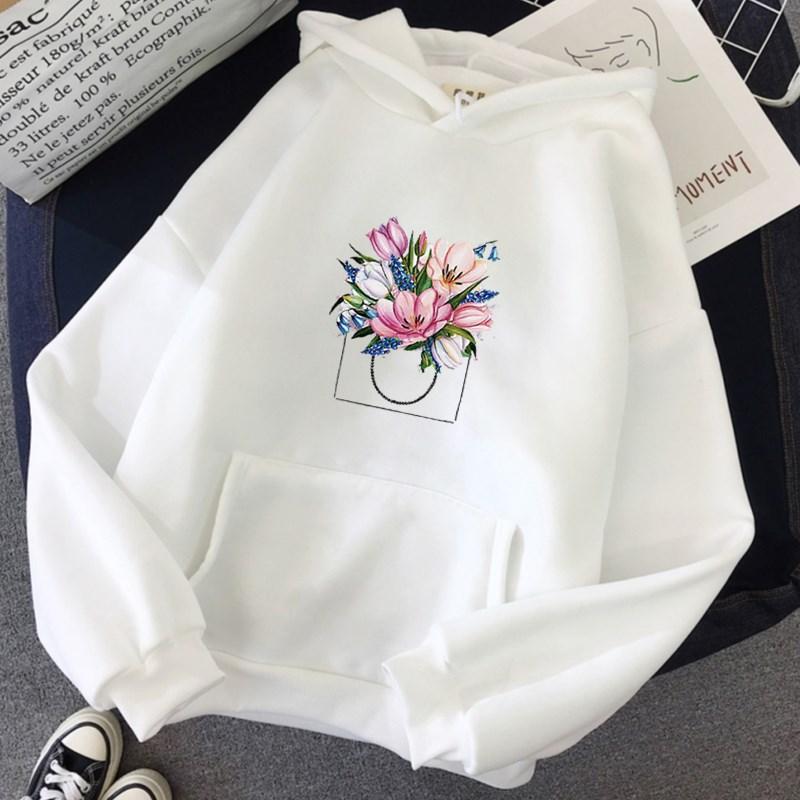 

Women' Hoodies & Sweatshirts Flower Perfume Bottle Print Hoodie Women Sweatshirt Casual Clothing Harajuku Female Clothes Oversized Pullover, Black