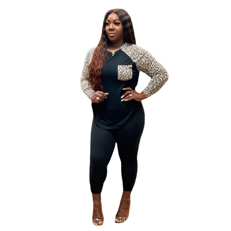 

Women's Plus Size Tracksuits Leopard Full Sleeve Top And Pants Women Two Pieces Outfit 2022 Matching Tracksuit Autumn Casual Clothing Set 4X, Black