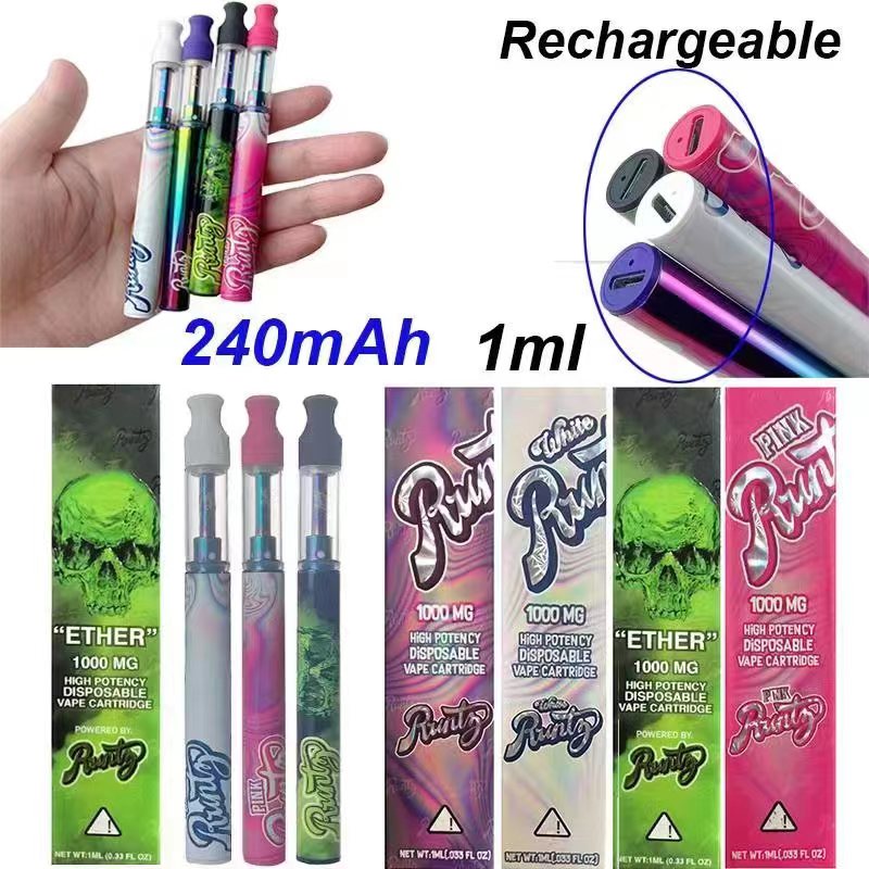 

E-cigarette kits Runty runtz Disposable Vape Pen Empty Cartridge Electronic Cigarettes Rechargeable 1ML High Potency New Design 240Mah battery screw-in mouthtip, Multi