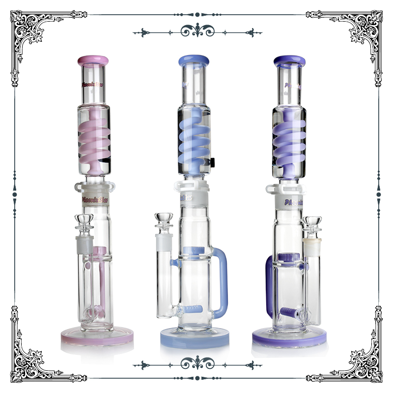 

Unique Hookahs Glass Bong Freezable coil condenser heady oil rig Smoke water pipes Glycerin Bubbler with Inline Percolator 18 inches big bong oil rigs