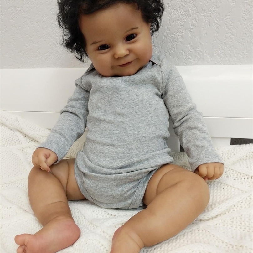 

50CM Complete Doll Bebe Reborn Maddie Soft Body Flexible Black Skin African American Baby Hand Rooted Hair Bonecas Toy 220504