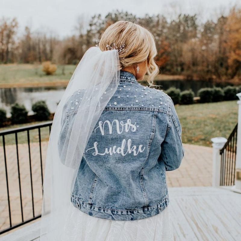 

Women' Jackets Personalised Mrs Bride Denim Jacket Customized Jean Gifts Bridesmaid Wedding With Name, Black