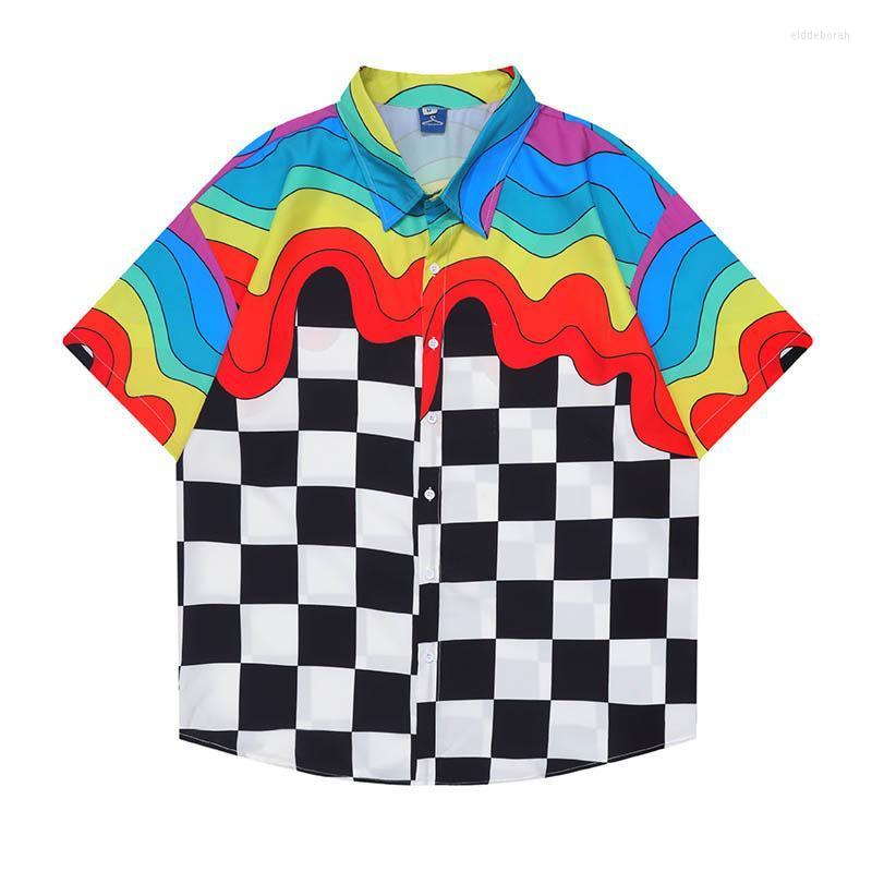 

Men's Casual Shirts Men Plaid Printed Oversized Streetwear Hip Hop Fashion Loose Harakuju TopsMen's Eldd22, Black