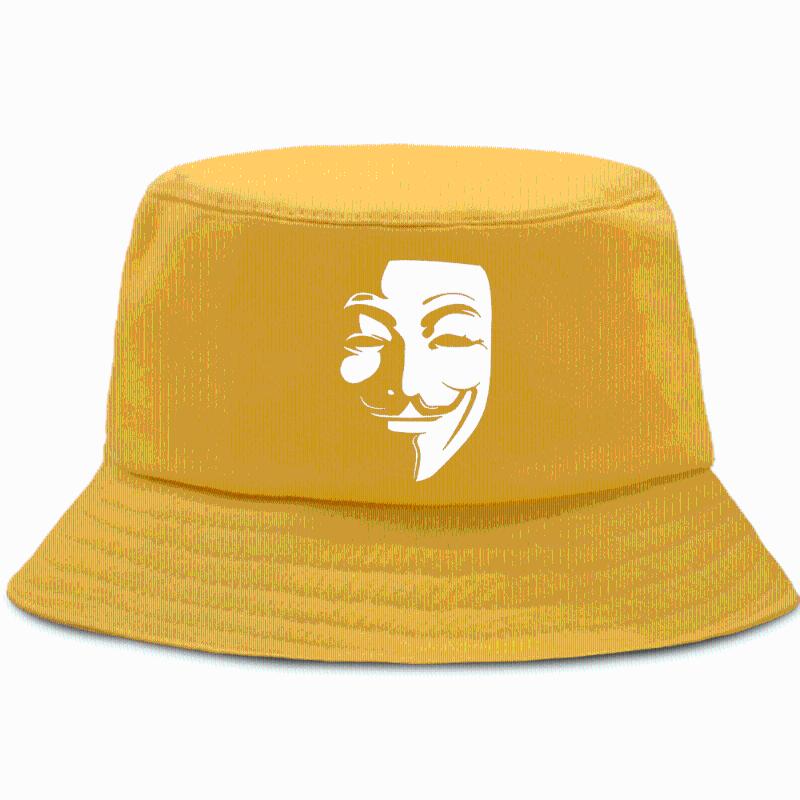 

Berets For Vendetta Printed Bucket Hat Outdoor Unisex Panama Women Men Cap Sunscreen Summer Sun Caps Foldable Vacation Fisherman HatsBerets, Black