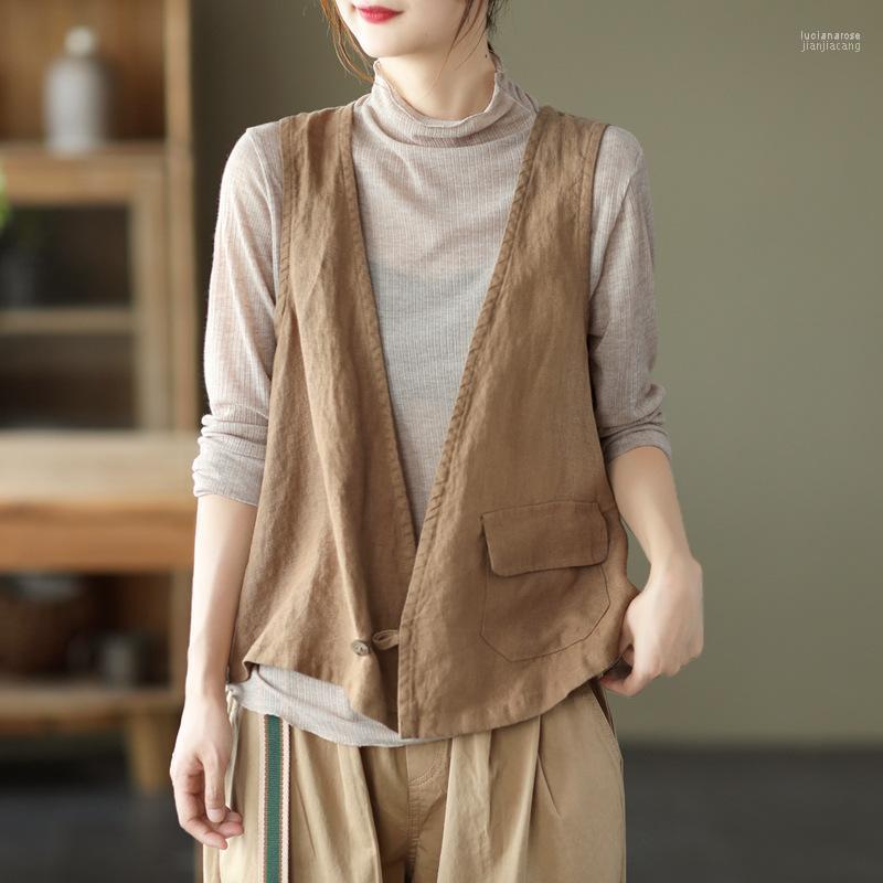 

Women's Vests 21 Women Autumn Spring Vintage Loose Solid Color Pocket Single Button Female Line Tops Wild Luci22, Black