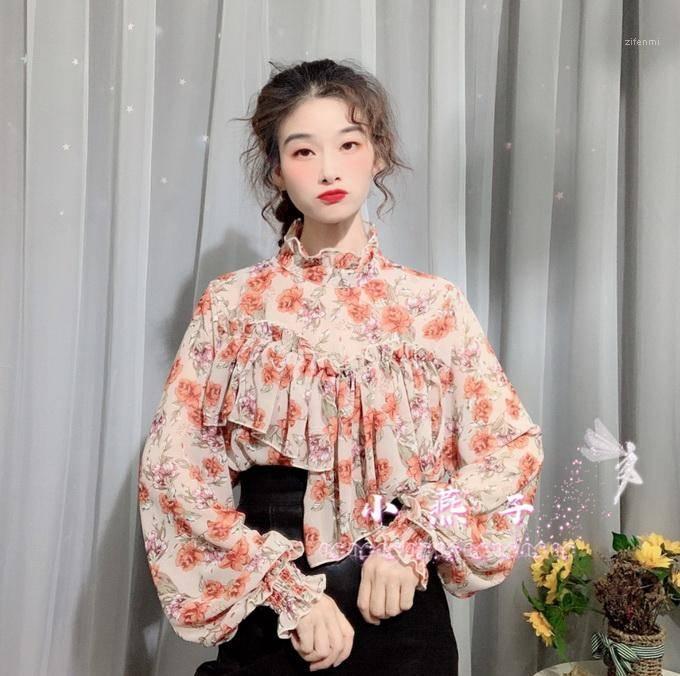

Women's Blouses & Shirts Philosophy Wonder 2022 Turtle Neck Blouse Lady Lantern Sleeve Printed Shirt Female Floral Chiffon Tops Ruffled, Kh
