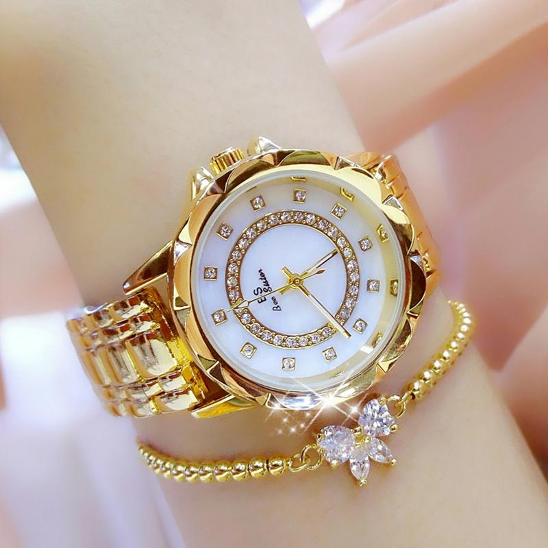 

Wristwatches Luxury Crystal Women Bracelet Watches Stainless Steel Casual Quartz Watch For Waterproof Fashion Ladies Dress, Bronze
