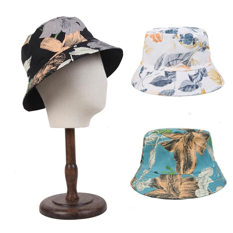 

Berets Tropical Plant Printing Bucket Hat All-match Sunscreen Canvas Double-sided Women's Fisherman Unisex PanamaBerets, White