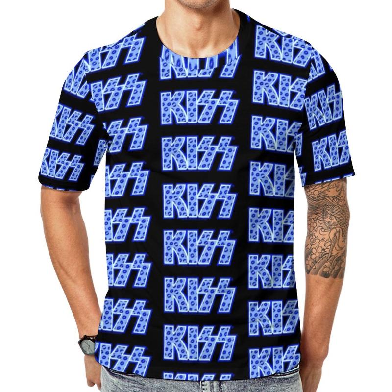 

Men' T-Shirts Kiss Band T-Shirt Blue Lips Logo Harajuku Man Y2K Tshirt Original Short Sleeves Custom Clothes Large SizeMen, Style