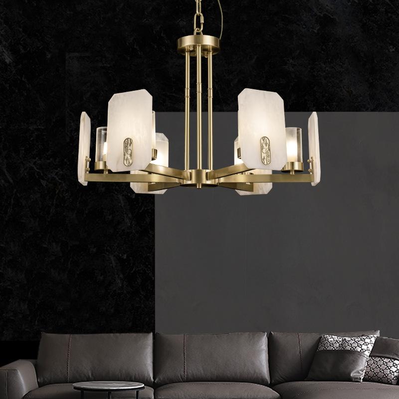 

Pendant Lamps Marble Chandelier All Copper Light Luxury Living Room Dining Bedroom Lamp